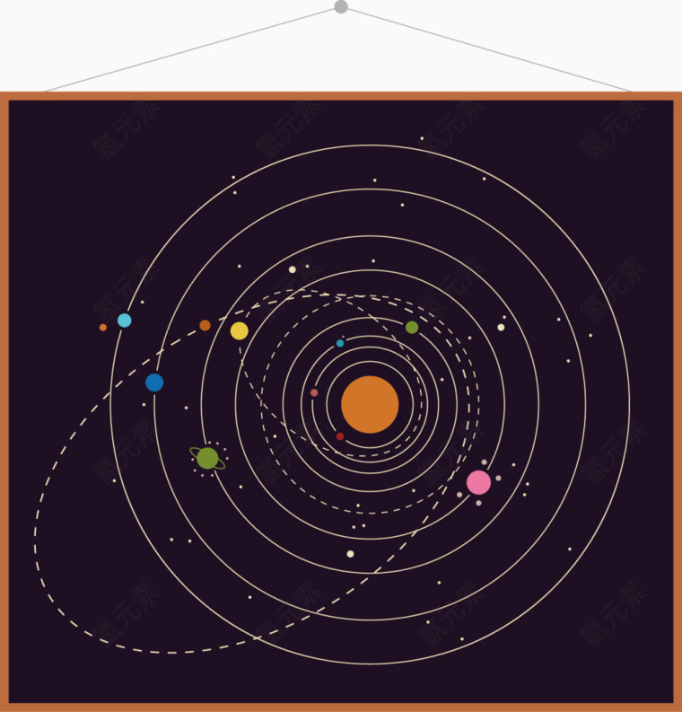 矢量手绘黑板上的太空星球运动