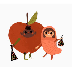 卡通苹果和虫子