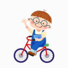 小男孩骑红色自行车