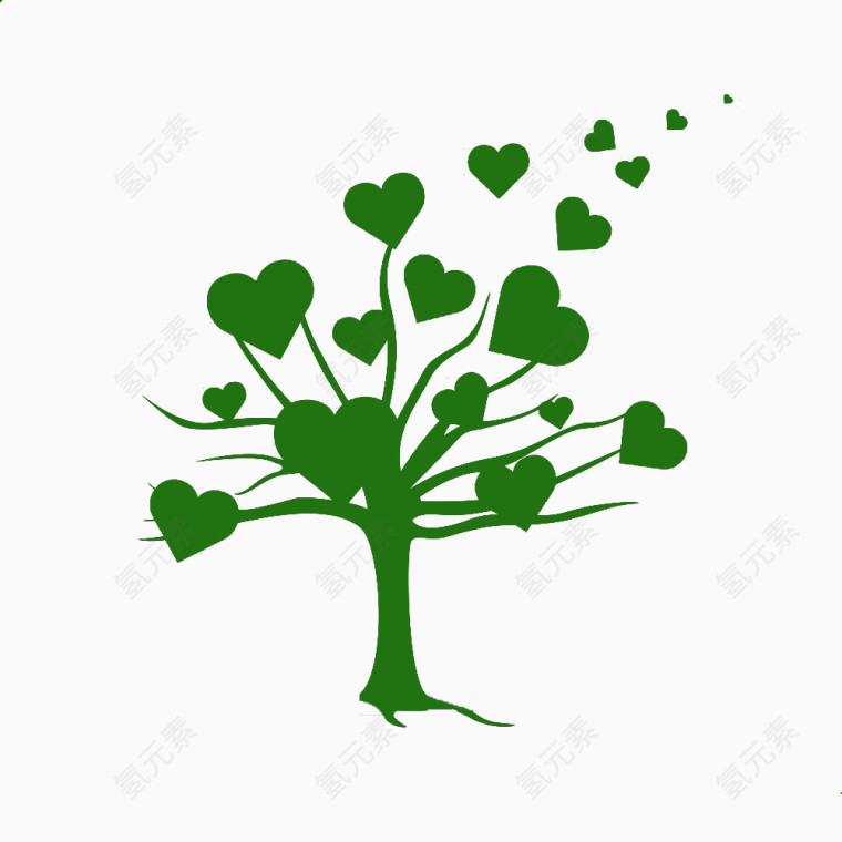 绿色剪影爱心树