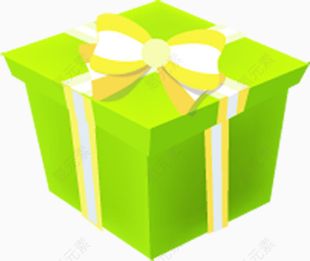绿色的礼物盒及黄白相间的蝴蝶结