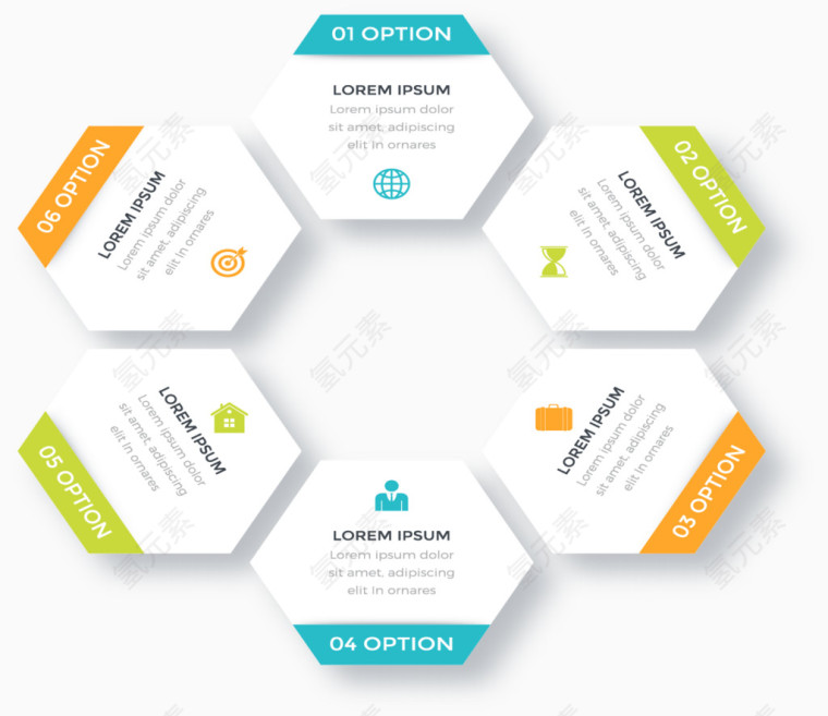 正门边形图表矢量元素PPT