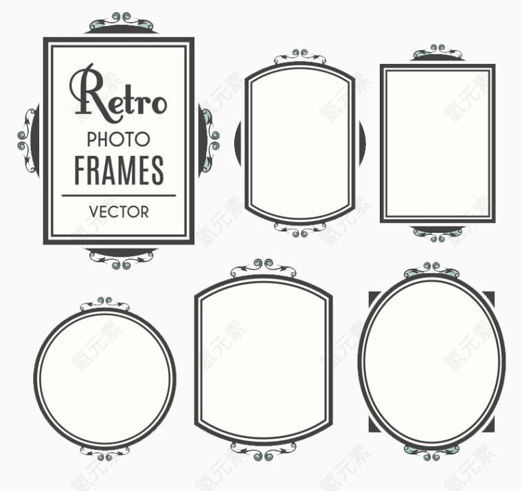 6款复古镜框设计矢量素材