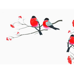手绘中国风梅花与鸟儿