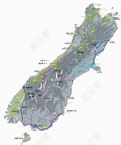 立体新西兰详细地图PNG