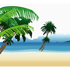 卡通手绘漂亮椰树沙滩海水