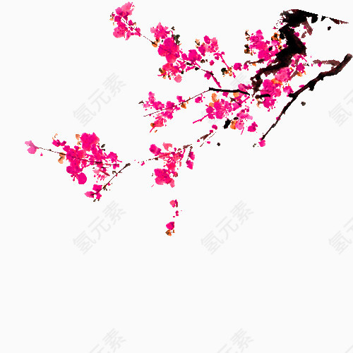 粉色水墨梅花国画装饰图案