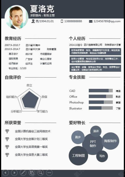 深蓝色个人简历下载