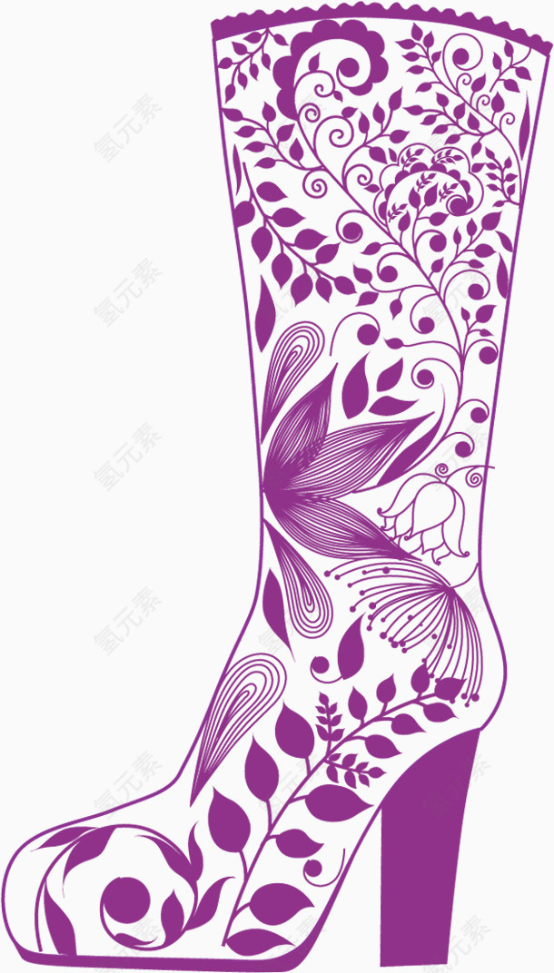创意紫色靴子印花装饰图案
