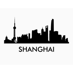 黑色城市地标建筑剪影上海