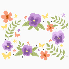 矢量图紫花绿叶花朵
