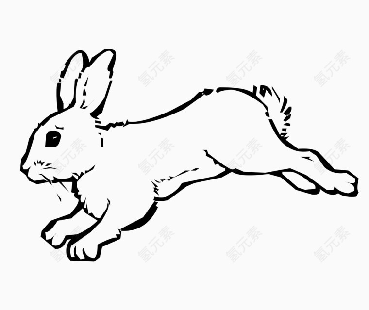 黑白卡通线条兔子