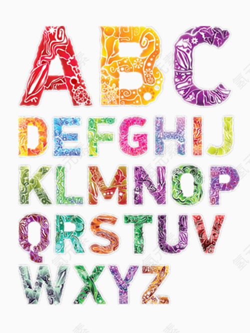 彩色英文字母艺术字免费图片
