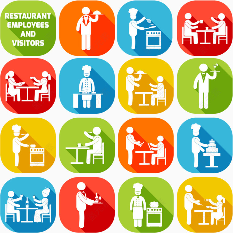 餐厅员工和顾客图标矢量图