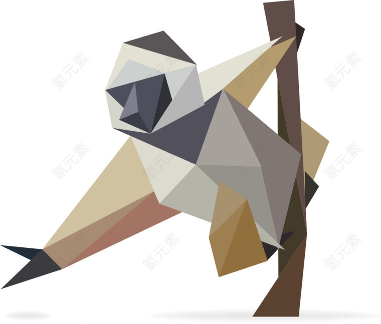 矢量折纸黑白棕猴