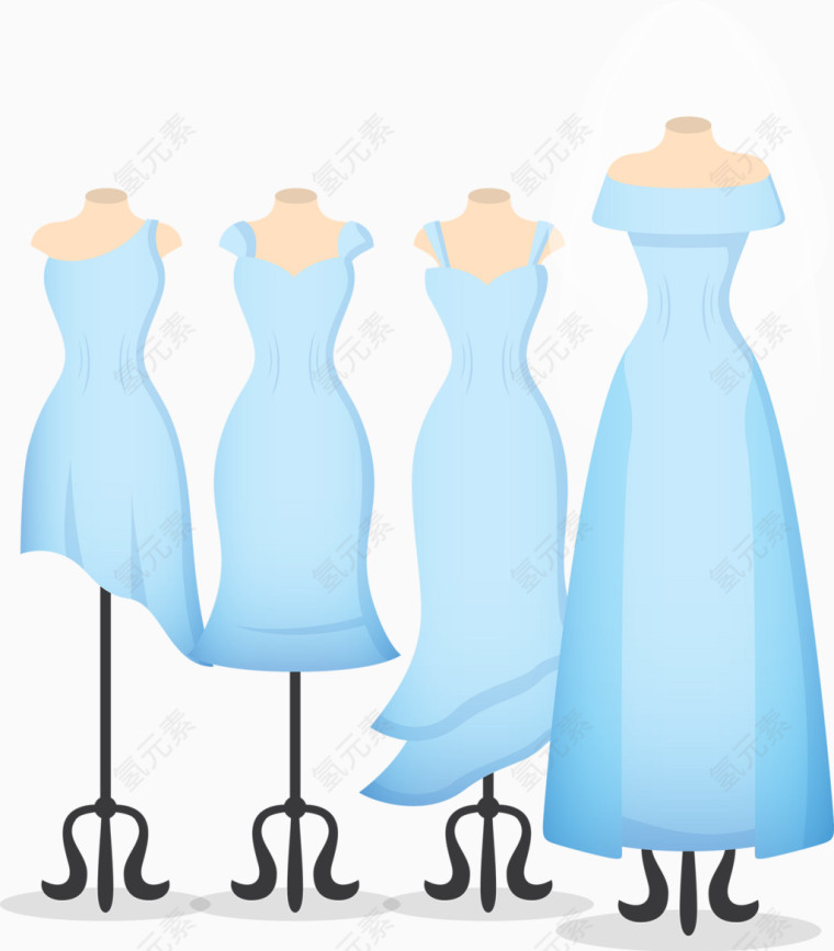 可爱蓝色婚纱礼服矢量素材