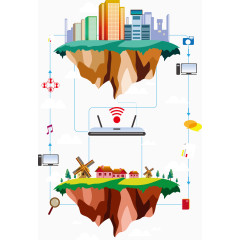 矢量岛屿建筑与信号连接