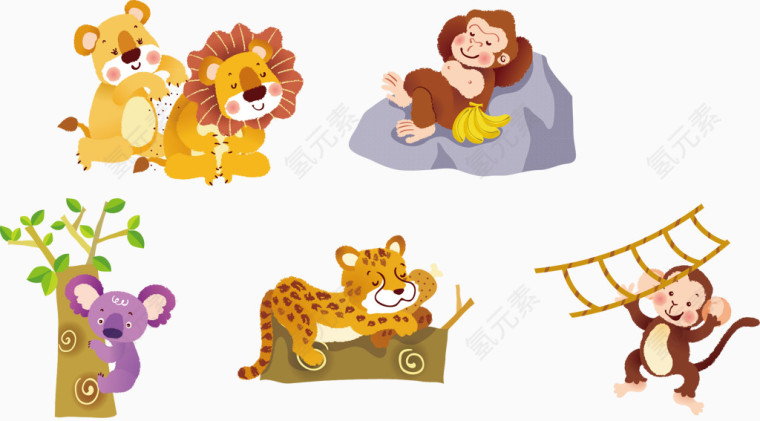 狮子猴子动物卡通海报矢量素材