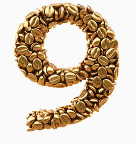 金色咖啡豆排成的9