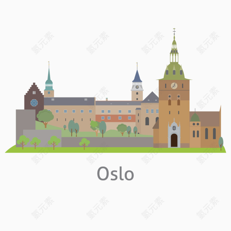 oslo挪威卡通矢量建筑