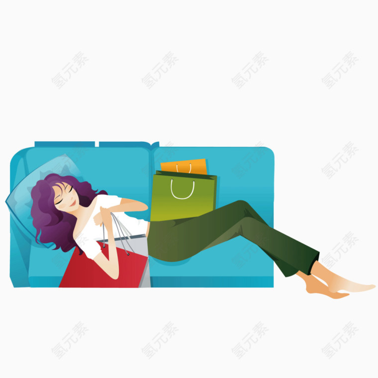 躺在沙发上抱着购物袋的女人