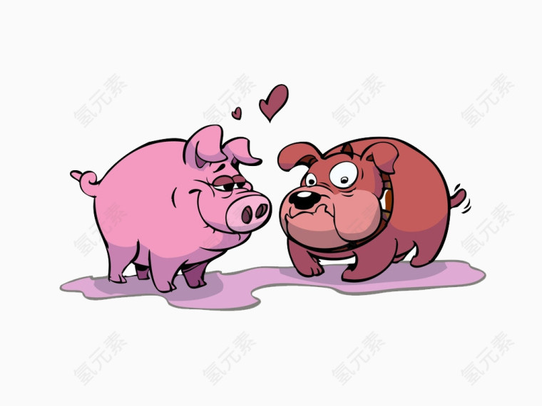 粉色的猪和猎狗