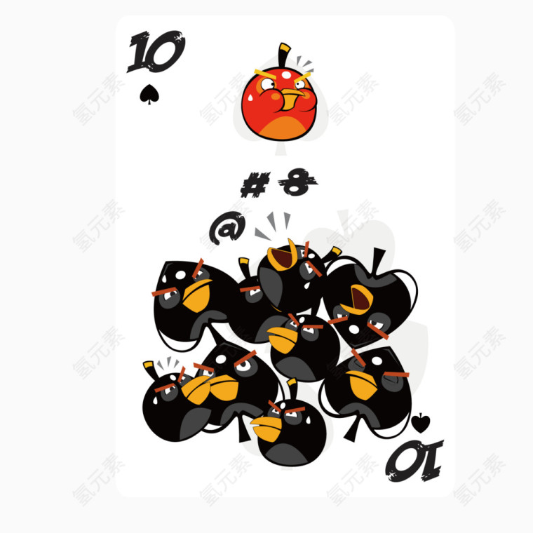矢量扑克花色黑色小鸟堆积