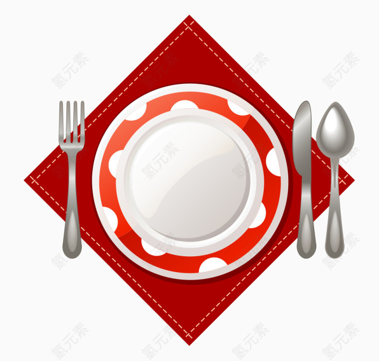 餐具红色盘子矢量