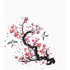 红色樱花树枝手绘精美