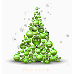 绿色折扣圆形标签圣诞树矢量素材