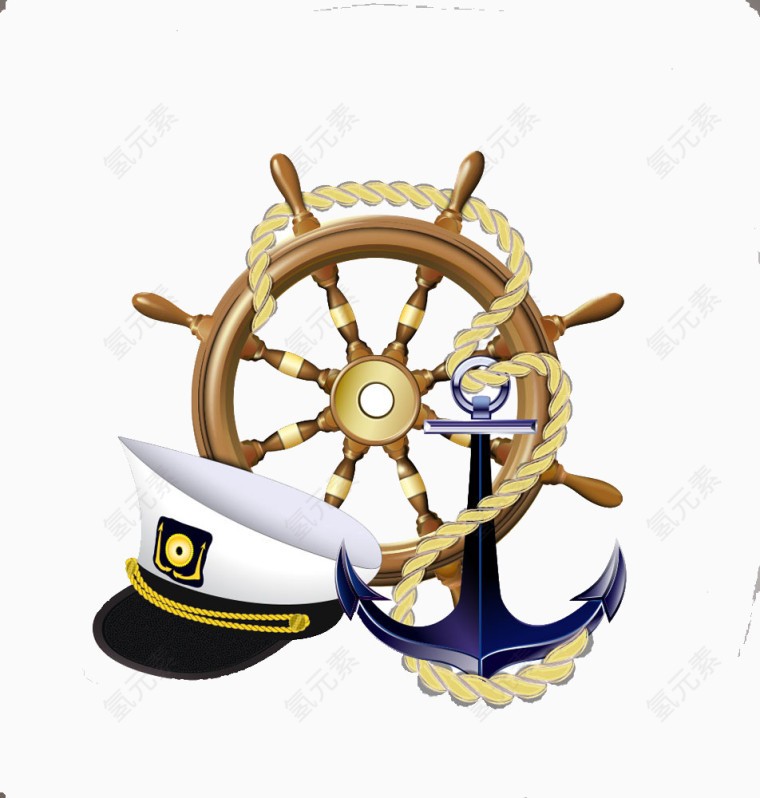 船锚帽子和船舵插画图片