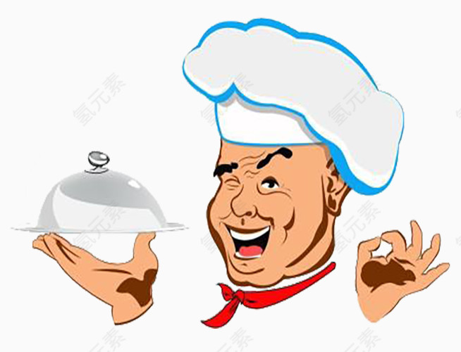 拿着餐具的卡通厨师大叔