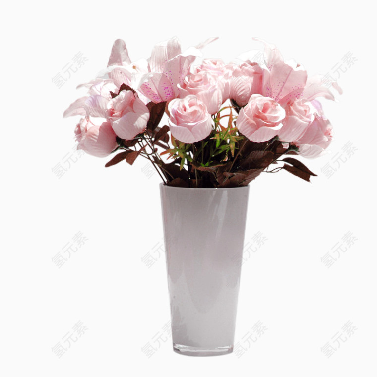 粉色清新花瓶鲜花装饰图案