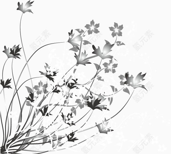 黑白色花朵矢量图