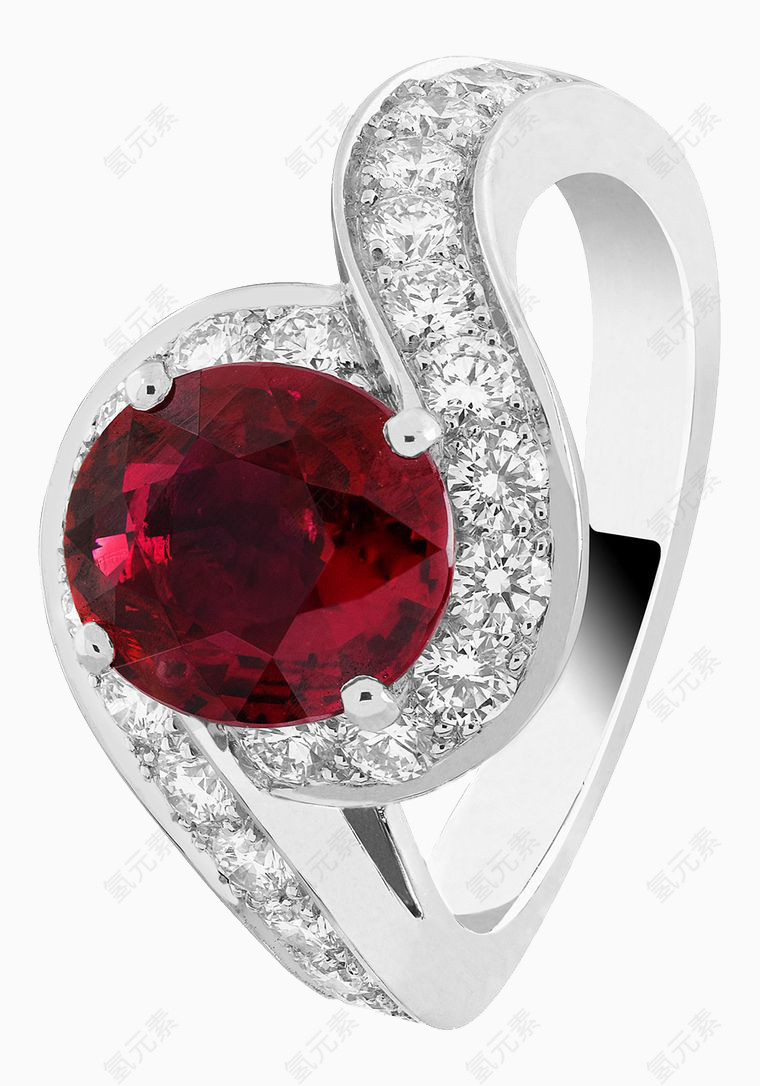 产品实物圆形单科钮壁红宝石戒指
