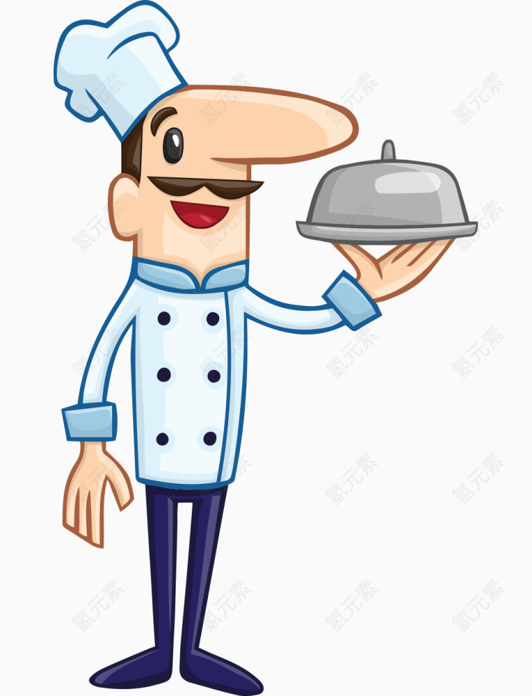 卡通手绘国外上菜厨师