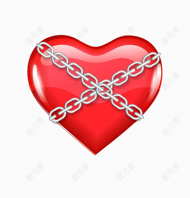 红色爱心被锁链缠绕