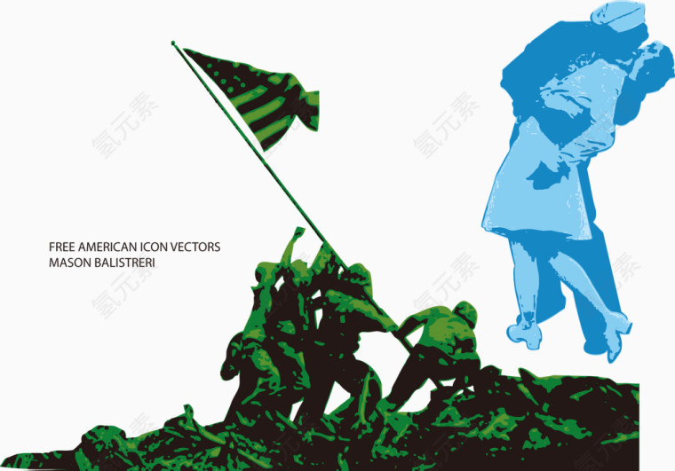 绿色士兵战斗雕像卡通素材