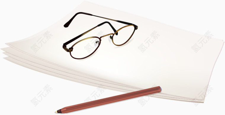 矢量纸张眼镜和笔