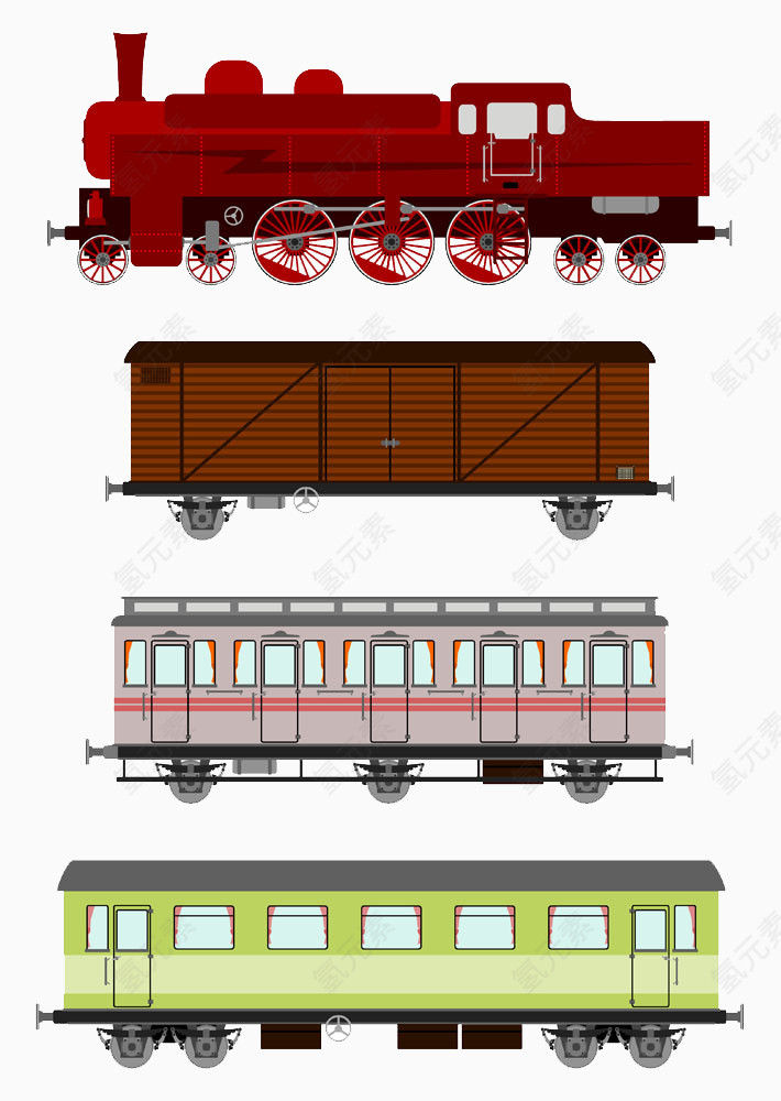 卡通手绘火车头与车箱