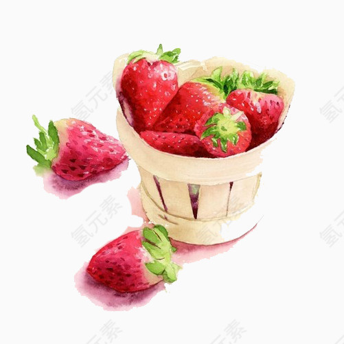 一桶草莓手绘画素材图片