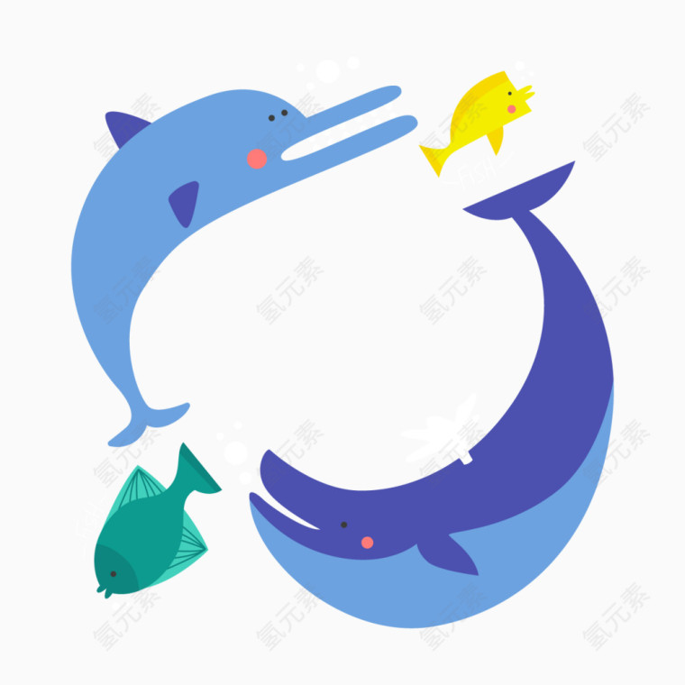 矢量蓝鲸海豚