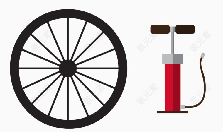 矢量自行车轮胎和打气筒