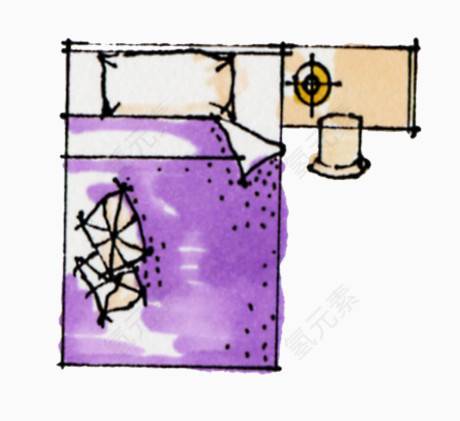 彩平图户型图手绘紫色床
