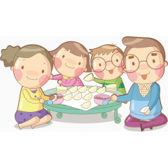 吃饺子的一家人
