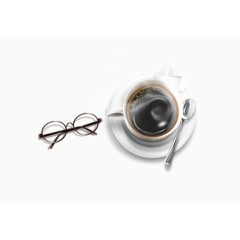 一杯热咖啡与眼镜