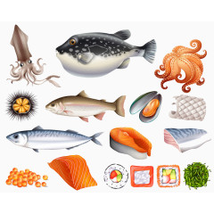 一堆海鲜食品插画