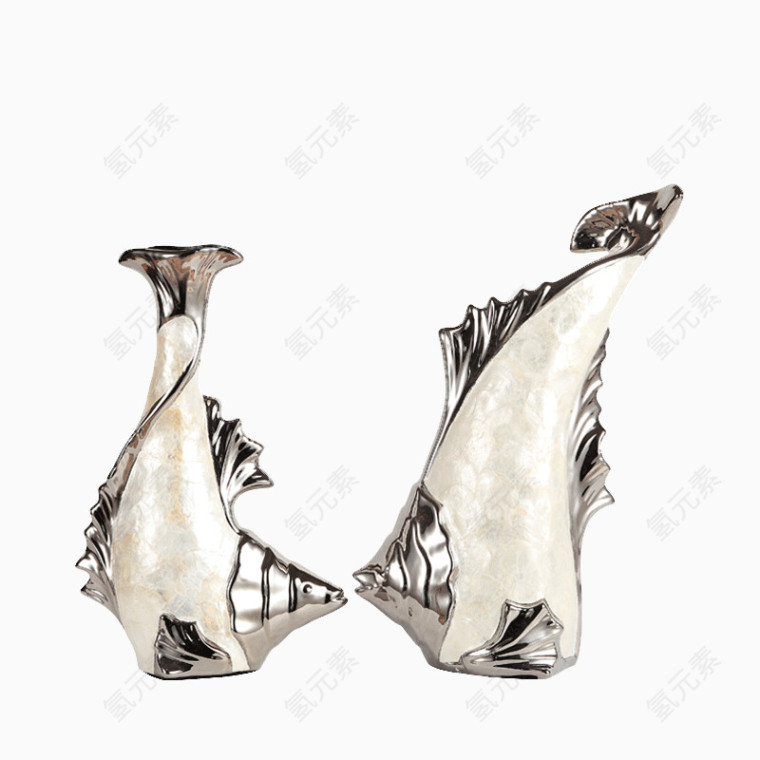 奢华家居装饰品情侣双鱼贝壳摆件结婚礼物礼品陶瓷品