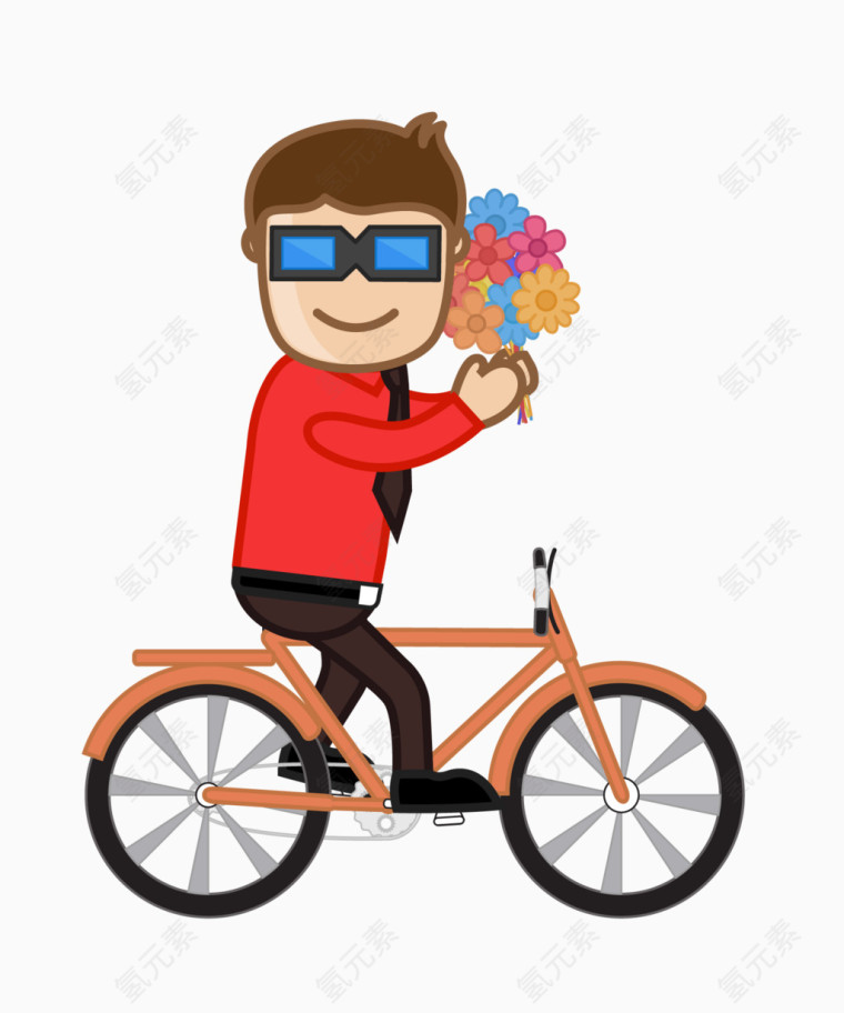 骑着自行车捧着鲜花的男人