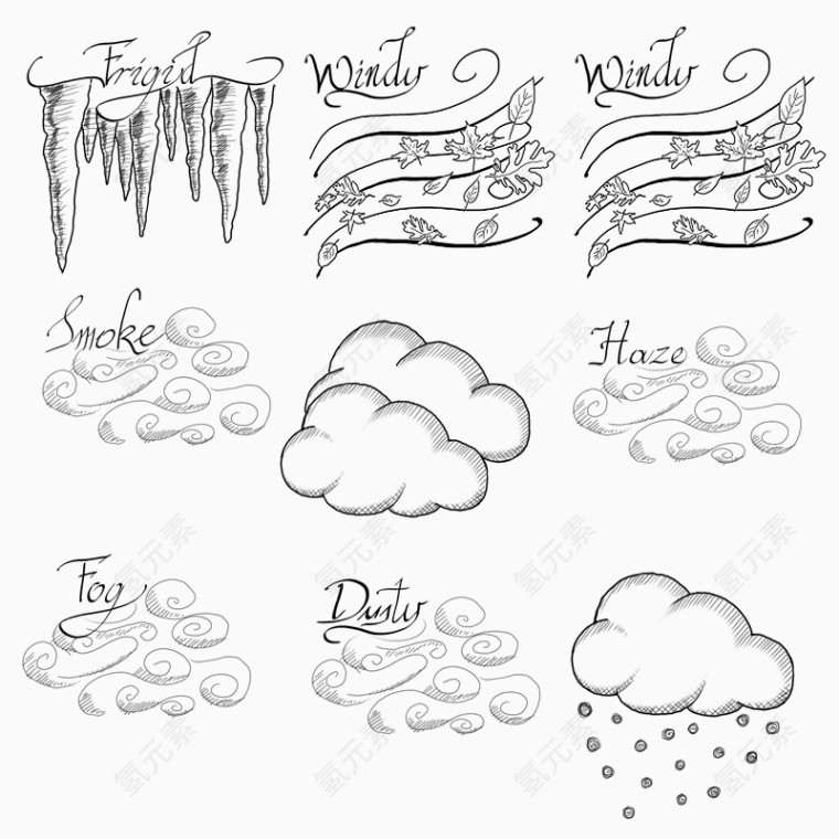 多云下雨天气线条图标
